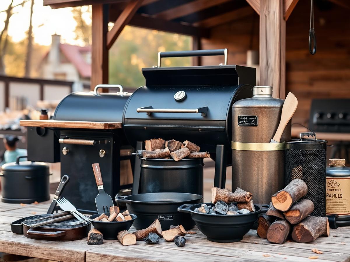 Outdoor smoker and BBQ gear setup