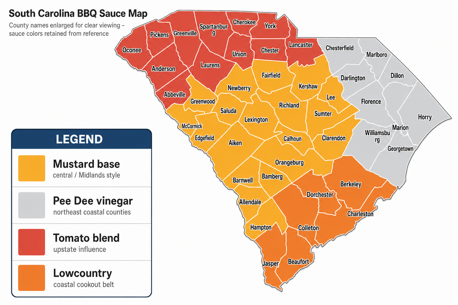 BBQ sauce preference map by South Carolina counties